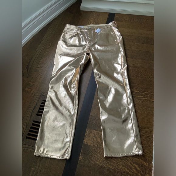 GAP High Rise Vegan Leather Metallic Champagne Gold Slim Jeans Women’s Size 31 - Picture 3 of 15